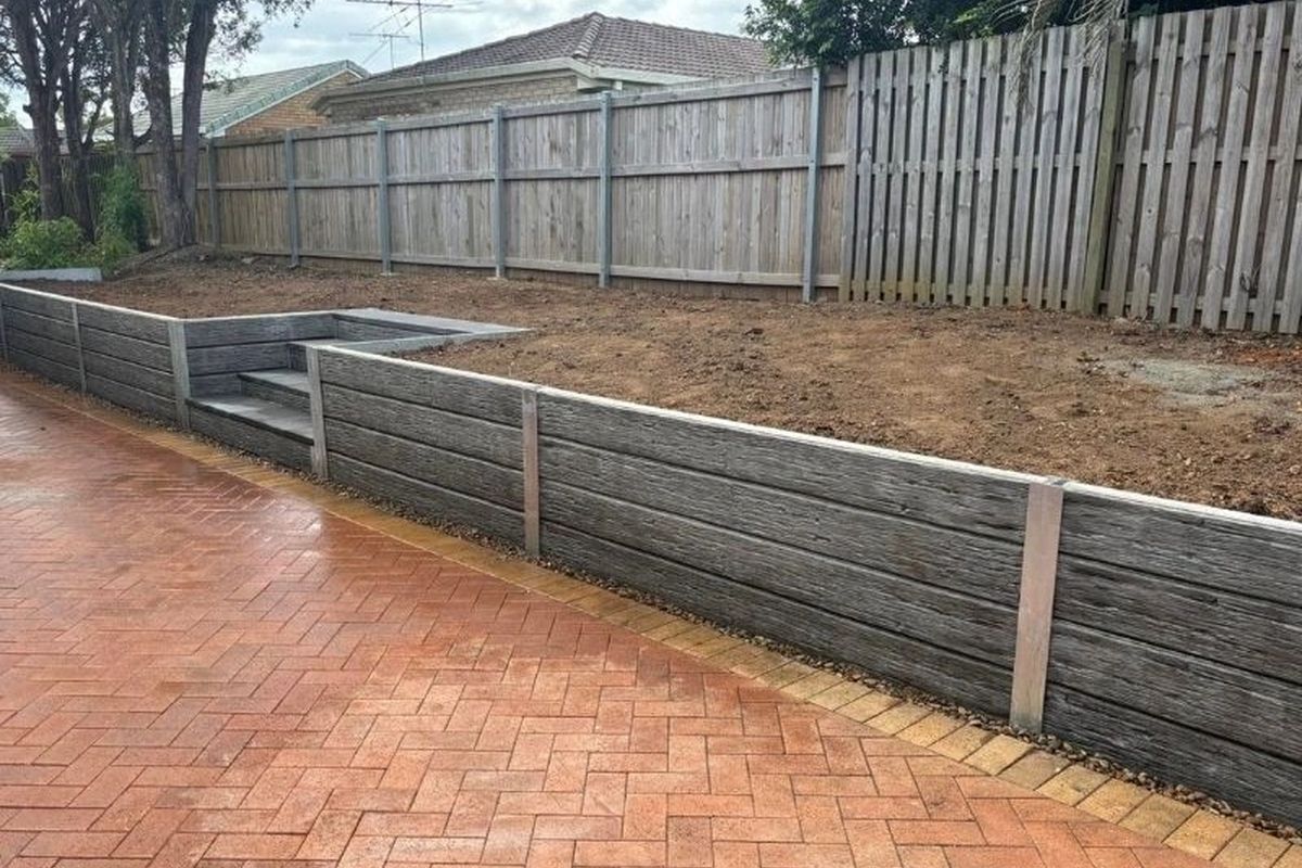 Besser block retaining wall under construction